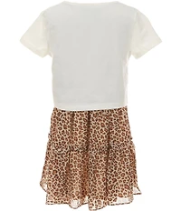 Rare Editions Little Girls Short Sleeve Bow Graphic Cheetah Print Chiffon Dress