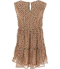 Rare Editions Little Girls Short Sleeve Bow Graphic Cheetah Print Chiffon Dress