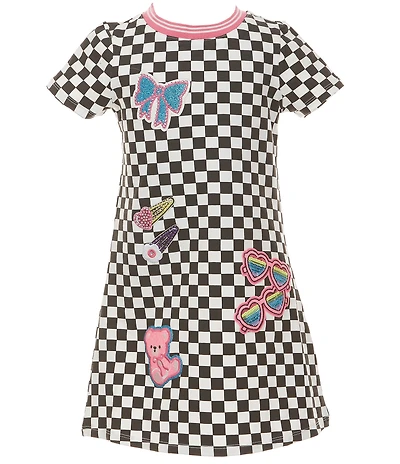 Rare Editions Little Girls Short-Sleeve Checked/Appliqued Dress