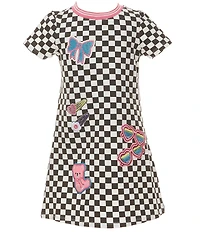 Rare Editions Little Girls Short-Sleeve Checked/Appliqued Dress