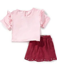 Rare Editions Little Girls Short-Sleeve Cowboy Boot Screenprinted Knit T-Shirt & Faux-Suede Skort Set