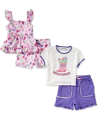 Rare Editions Little Girls Short-Sleeve Cowboy Motif Tops & Printed Shorts 4-Piece Set