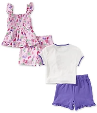 Rare Editions Little Girls Short-Sleeve Cowboy Motif Tops & Printed Shorts 4-Piece Set