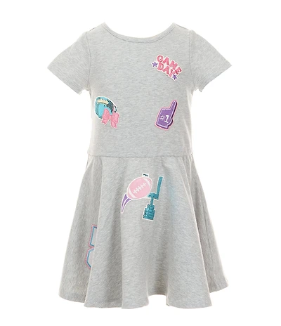 Rare Editions Little Girls Short-Sleeve Football-Inspired-Patch-Detailed Fit-And-Flare Dress
