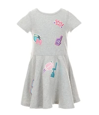 Rare Editions Little Girls Short-Sleeve Football-Inspired-Patch-Detailed Fit-And-Flare Dress