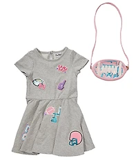 Rare Editions Little Girls Short-Sleeve Football-Inspired-Patch-Detailed Fit-And-Flare Dress