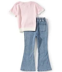Rare Editions Little Girls Short Sleeve Just A Girl Top & Pearl Bow Accent Jeans Set