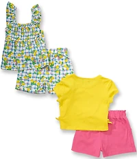 Rare Editions Little Girls Short-Sleeve Lemon-Applique T-Shirt & Printed Shorts & Printed Tank Top & Solid Shorts Four-Piece Set