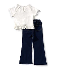 Rare Editions Little Girls Short-Sleeve Leopard-Bow-Printed T-Shirt & Jeans Set