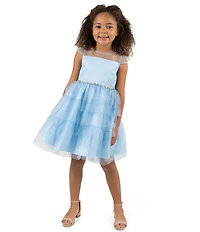 Rare Editions Little Girls Short-Sleeve Metallic-Foiled-Dot Fit-And-Flare Mesh Dress