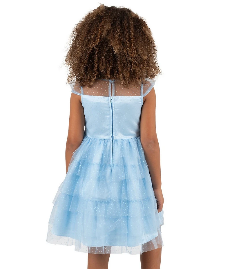 Rare Editions Little Girls Short-Sleeve Metallic-Foiled-Dot Fit-And-Flare Mesh Dress