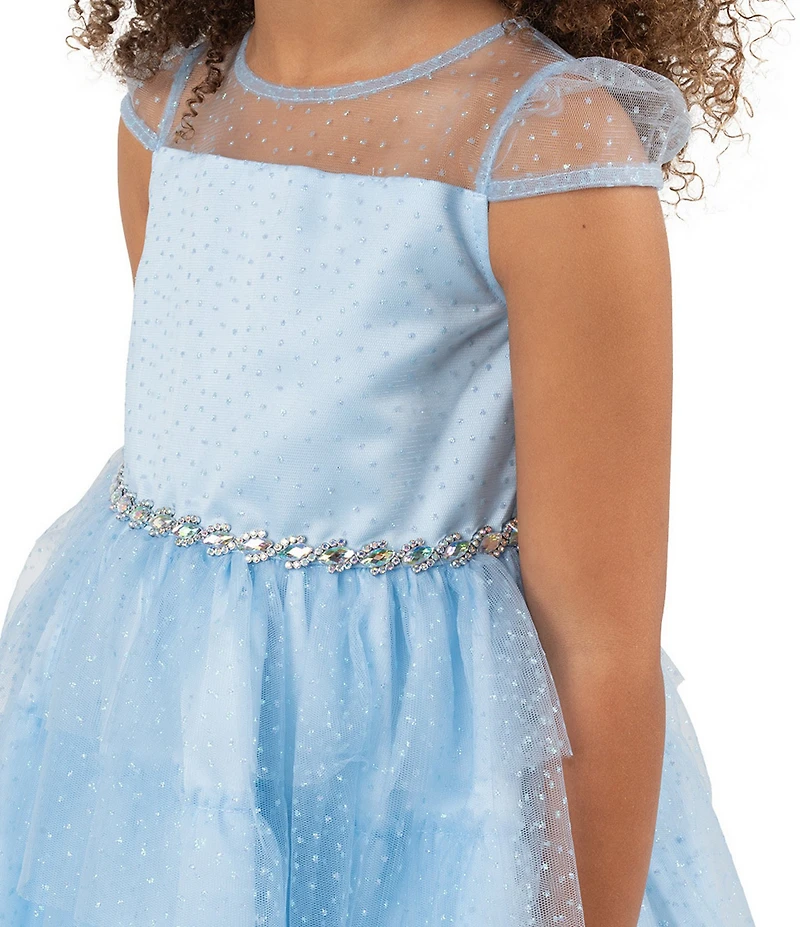 Rare Editions Little Girls Short-Sleeve Metallic-Foiled-Dot Fit-And-Flare Mesh Dress