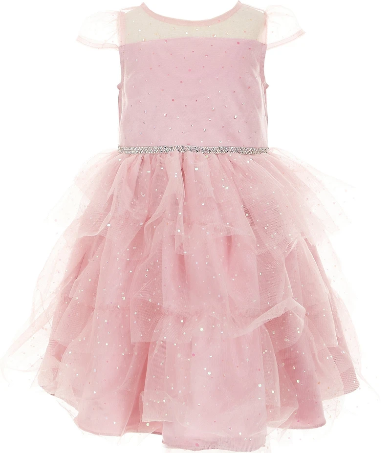 Rare Editions Little Girls Short Sleeve Metallic Polka Dot Tiered Dress