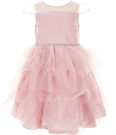 Rare Editions Little Girls Short Sleeve Metallic Polka Dot Tiered Dress