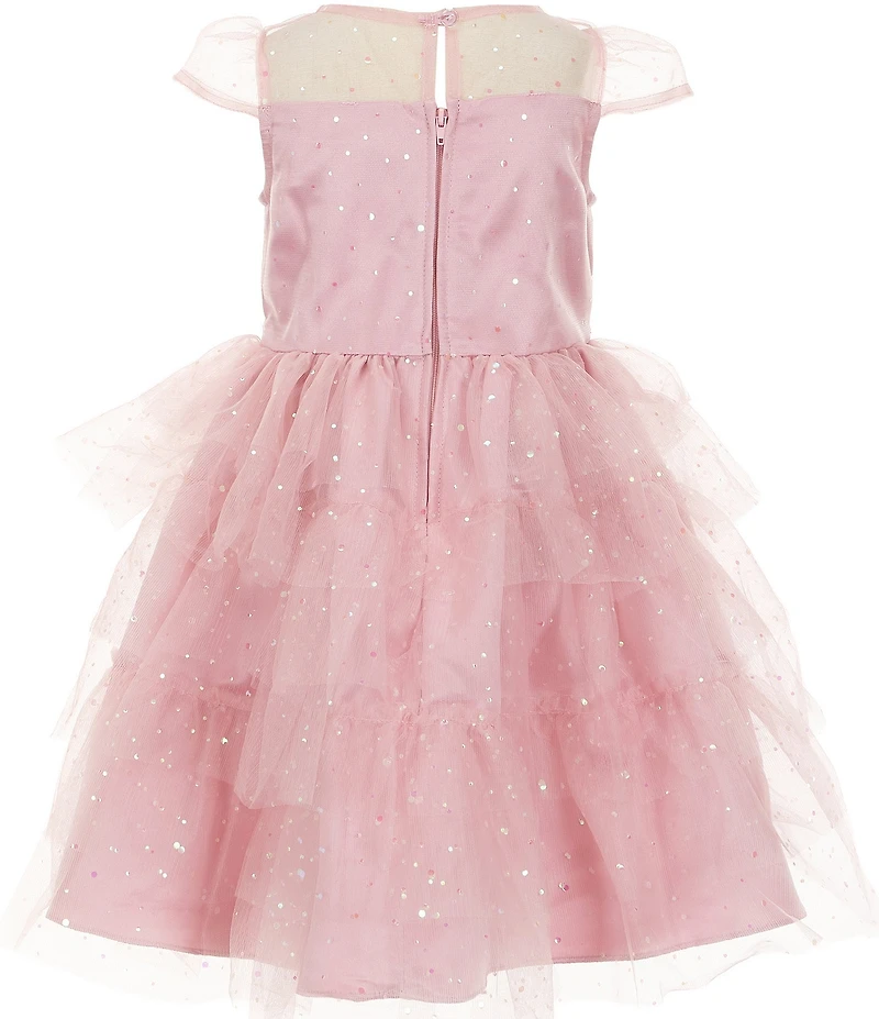 Rare Editions Little Girls Short Sleeve Metallic Polka Dot Tiered Dress