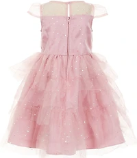 Rare Editions Little Girls Short Sleeve Metallic Polka Dot Tiered Dress