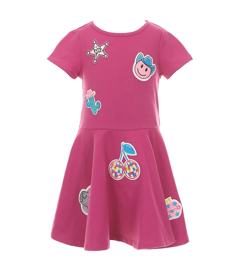 Rare Editions Little Girls Short-Sleeve Patch-Accented Fit-And-Flare Dress