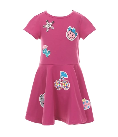 Rare Editions Little Girls Short-Sleeve Patch-Accented Fit-And-Flare Dress
