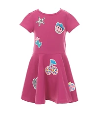 Rare Editions Little Girls Short-Sleeve Patch-Accented Fit-And-Flare Dress