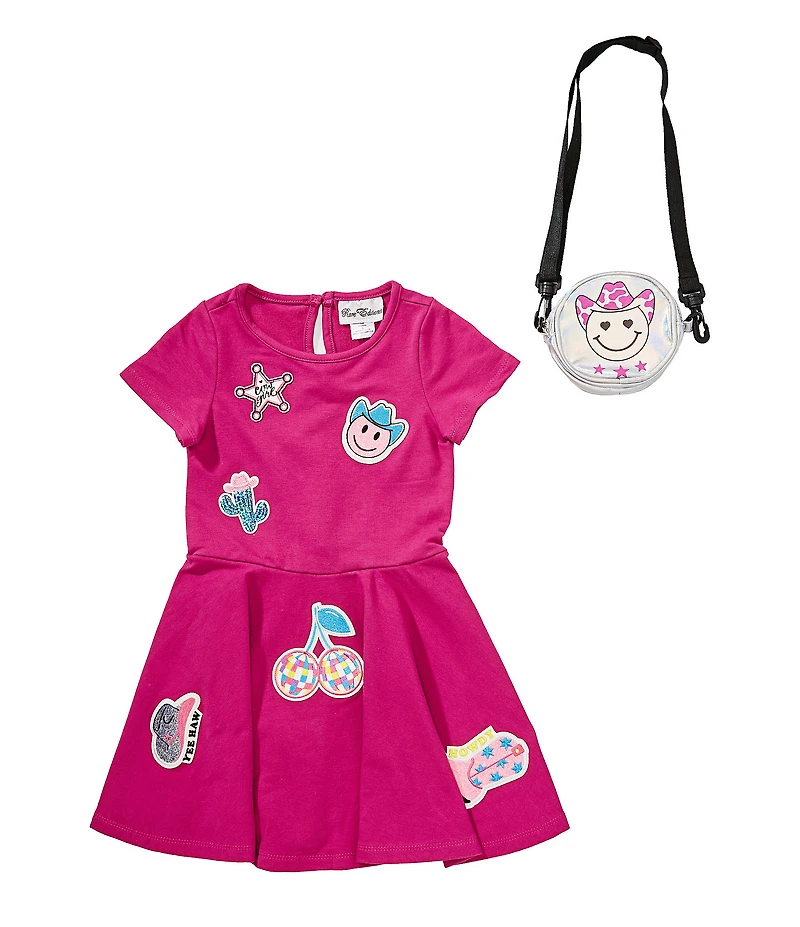 Rare Editions Little Girls Short-Sleeve Patch-Accented Fit-And-Flare Dress