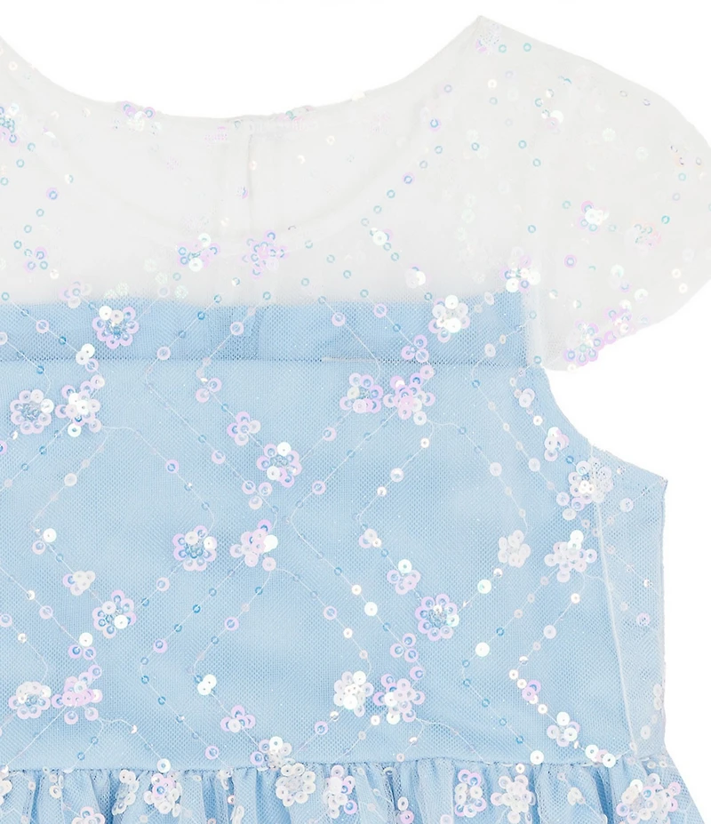 Rare Editions Little Girls Short Sleeve Sequin-Embellished/Embroidered Mesh Fit-And-Flare Dress