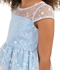 Rare Editions Little Girls Short Sleeve Sequin-Embellished/Embroidered Mesh Fit-And-Flare Dress