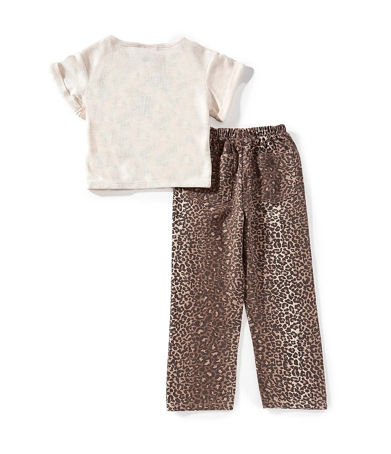 Rare Editions Little Girls Short Sleeve Solid Football Applique Knit Top & Cheetah-Printed Cheetah Pants Set