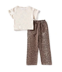 Rare Editions Little Girls Short Sleeve Solid Football Applique Knit Top & Cheetah-Printed Cheetah Pants Set