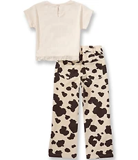 Rare Editions Little Girls Short Sleeve Stay Wild T-Shirt & Cow Print Jeans Set