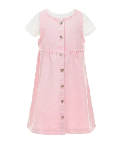 Rare Editions Little Girls Sleeveless Acid-Wash Denim Dress & Short-Sleeve Solid Knit T-Shirt Set