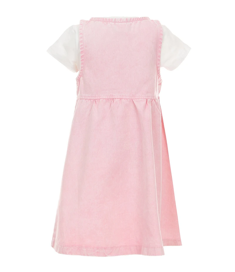 Rare Editions Little Girls Sleeveless Acid-Wash Denim Dress & Short-Sleeve Solid Knit T-Shirt Set