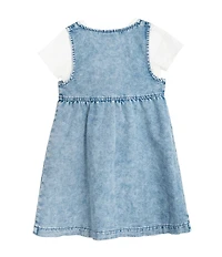 Rare Editions Little Girls Sleeveless Appliqued Denim Dress & Short-Sleeve Solid Knit T-Shirt Set