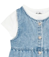 Rare Editions Little Girls Sleeveless Appliqued Denim Dress & Short-Sleeve Solid Knit T-Shirt Set
