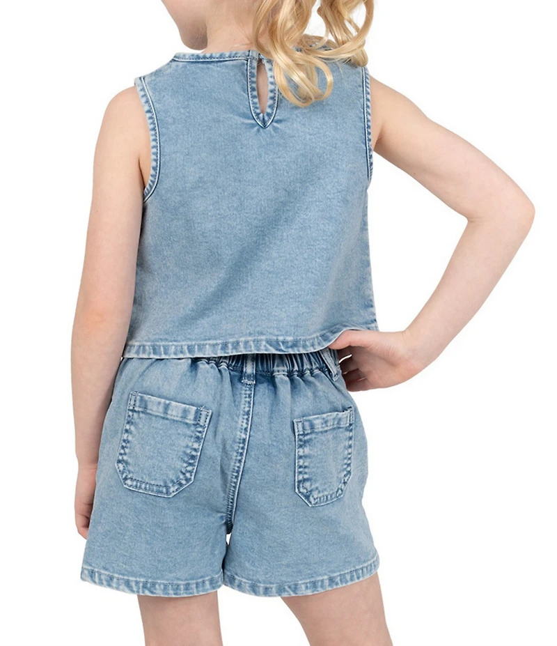 Rarity Little Girls Sleeveless Flowers and Butterfly Patch Denim Top & Shorts Set