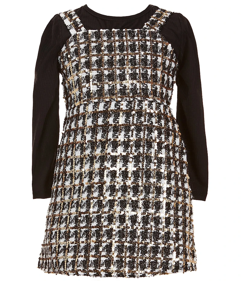 Rare Editions Little Girls Sleeveless Boucle Jumper Dress & Long-Sleeve Solid Rib-Knit Top Set