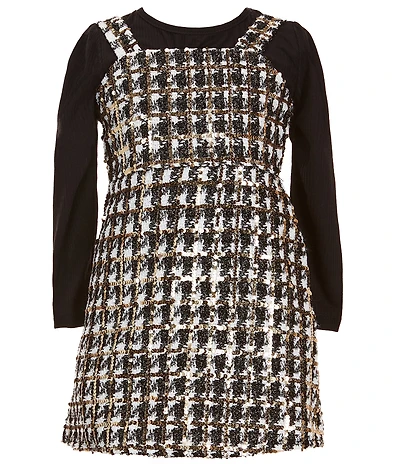 Rare Editions Little Girls Sleeveless Boucle Jumper Dress & Long-Sleeve Solid Rib-Knit Top Set