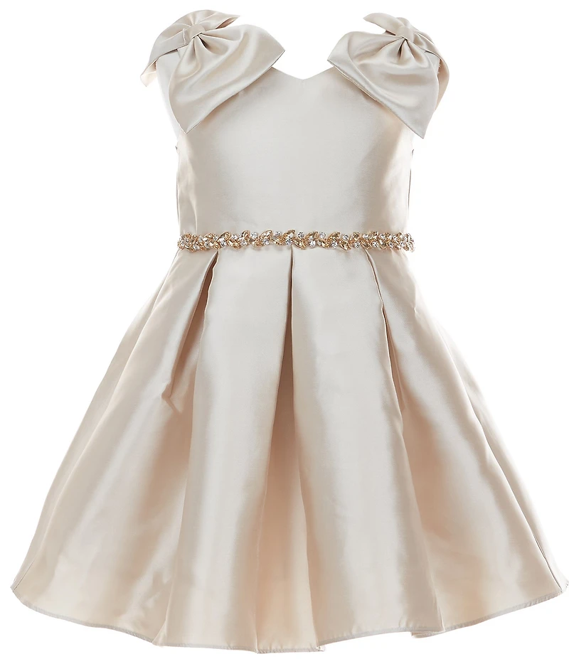 Rare Editions Little Girls Sleeveless Bow Accented Fit-And-Flare Mikado Dress