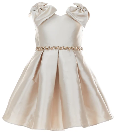 Rare Editions Little Girls Sleeveless Bow Accented Fit-And-Flare Mikado Dress