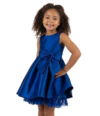 Rare Editions Little Girls Sleeveless Bow-Accented Mikado Fit-And-Flare Dress