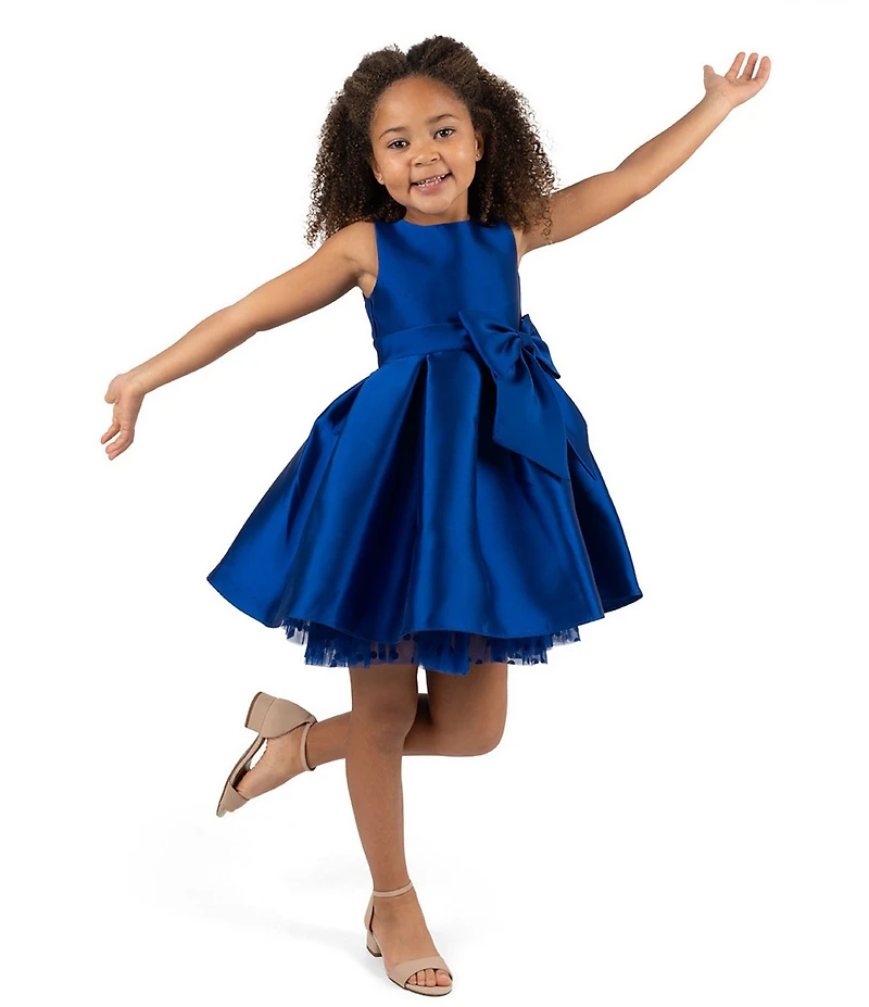 Rare Editions Little Girls Sleeveless Bow-Accented Mikado Fit-And-Flare Dress