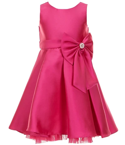 Rare Editions Little Girls Sleeveless Bow-Accented Mikado Fit-And-Flare Dress