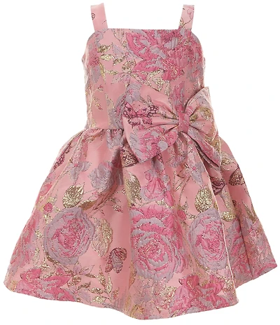 Rare Editions Little Girls Sleeveless Butterfly/Floral Patterned Brocade Dress