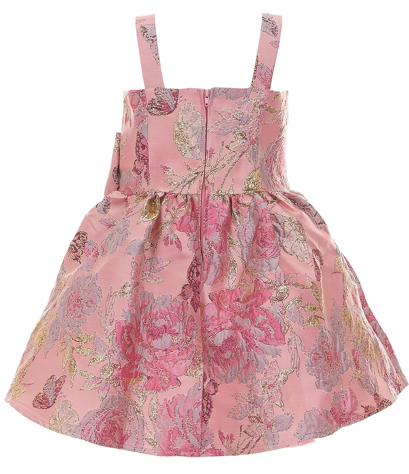Rare Editions Little Girls Sleeveless Butterfly/Floral Patterned Brocade Dress