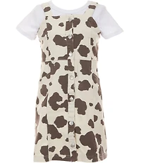 Rare Editions Little Girls Sleeveless Cow-Printed Twill Jumper Dress & Short-Sleeve Solid T-Shirt Set