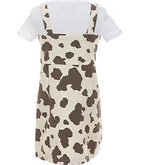 Rare Editions Little Girls Sleeveless Cow-Printed Twill Jumper Dress & Short-Sleeve Solid T-Shirt Set