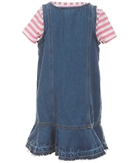 Rare Editions Little Girls Sleeveless Denim Jumper Dress & Short-Sleeve Striped T-Shirt Set