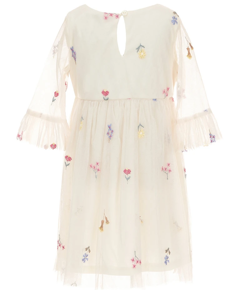 Rare Editions Little Girls Sleeveless Denim Vest & Short-Sleeve Floral-Embroidered Mesh Fit-And-Flare Dress Set
