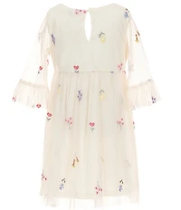 Rare Editions Little Girls Sleeveless Denim Vest & Short-Sleeve Floral-Embroidered Mesh Fit-And-Flare Dress Set