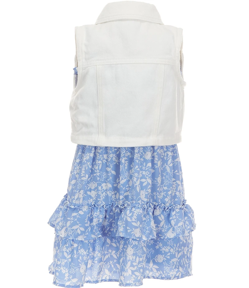 Rare Editions Little Girls Sleeveless Denim Vest & Sleeveless Floral Printed Fit-And-Flare Dress