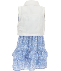 Rare Editions Little Girls Sleeveless Denim Vest & Sleeveless Floral Printed Fit-And-Flare Dress